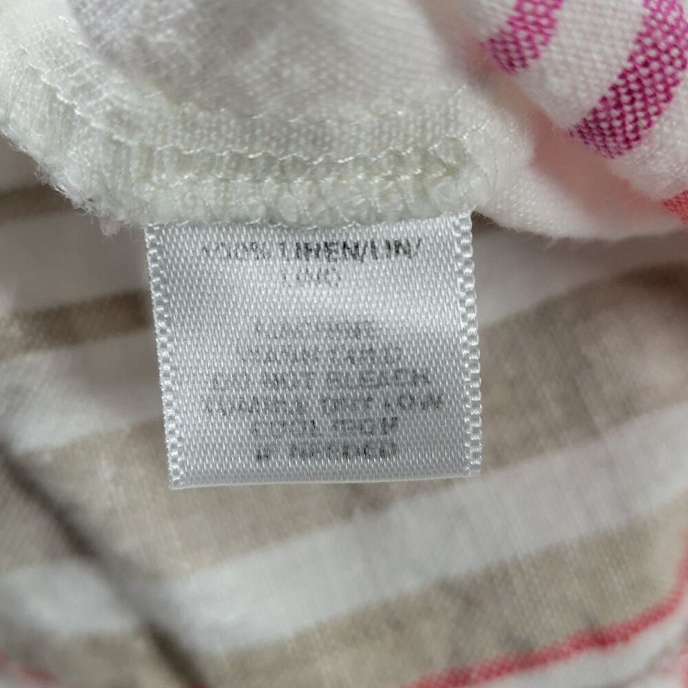 Ann Taylor Loft Blouson Mini Dress Beige Pink Stripe Sz S 100% Linen Drawstring - Picture 8 of 8